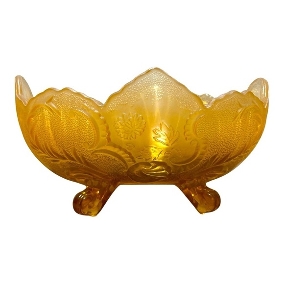 Vintage Jeanette Glass Lombardi Amberlina Footed Glass Fruit Bowl - Picture 1 of 5